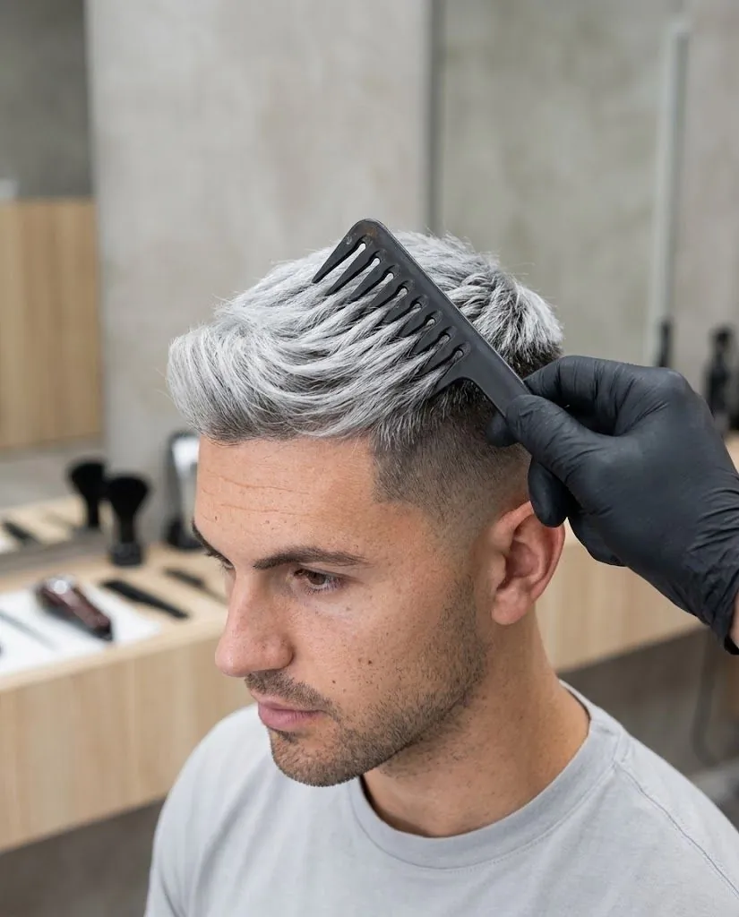 Pelo platino con degradado y textura peinada